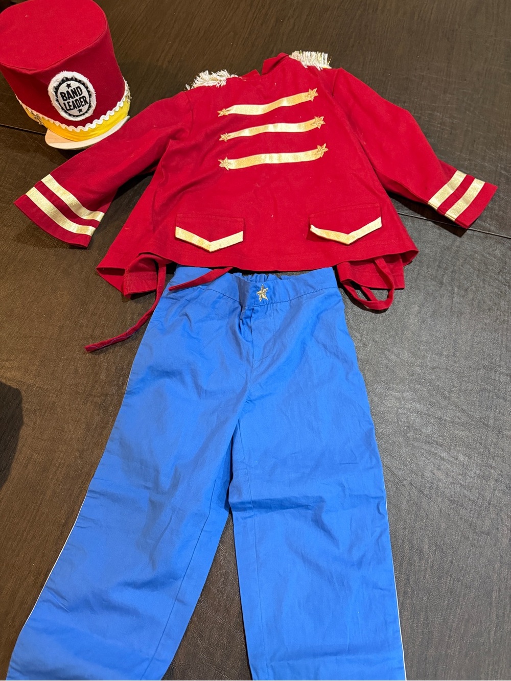 The Land of Nod Red Band Leader Jacket with Blue Pants and Hat Sz 4-6